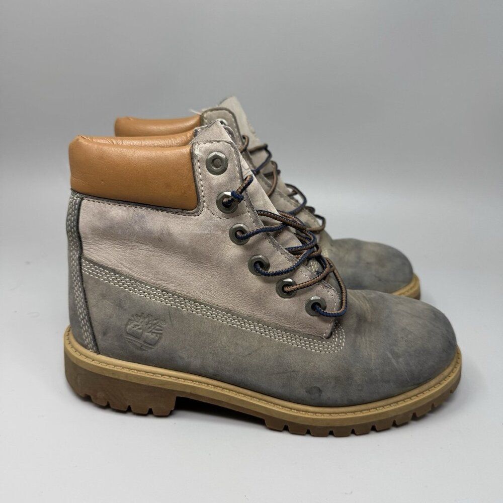 Junior's Timberland 6 Inch Premium Waterproof Gray Boot Size 4